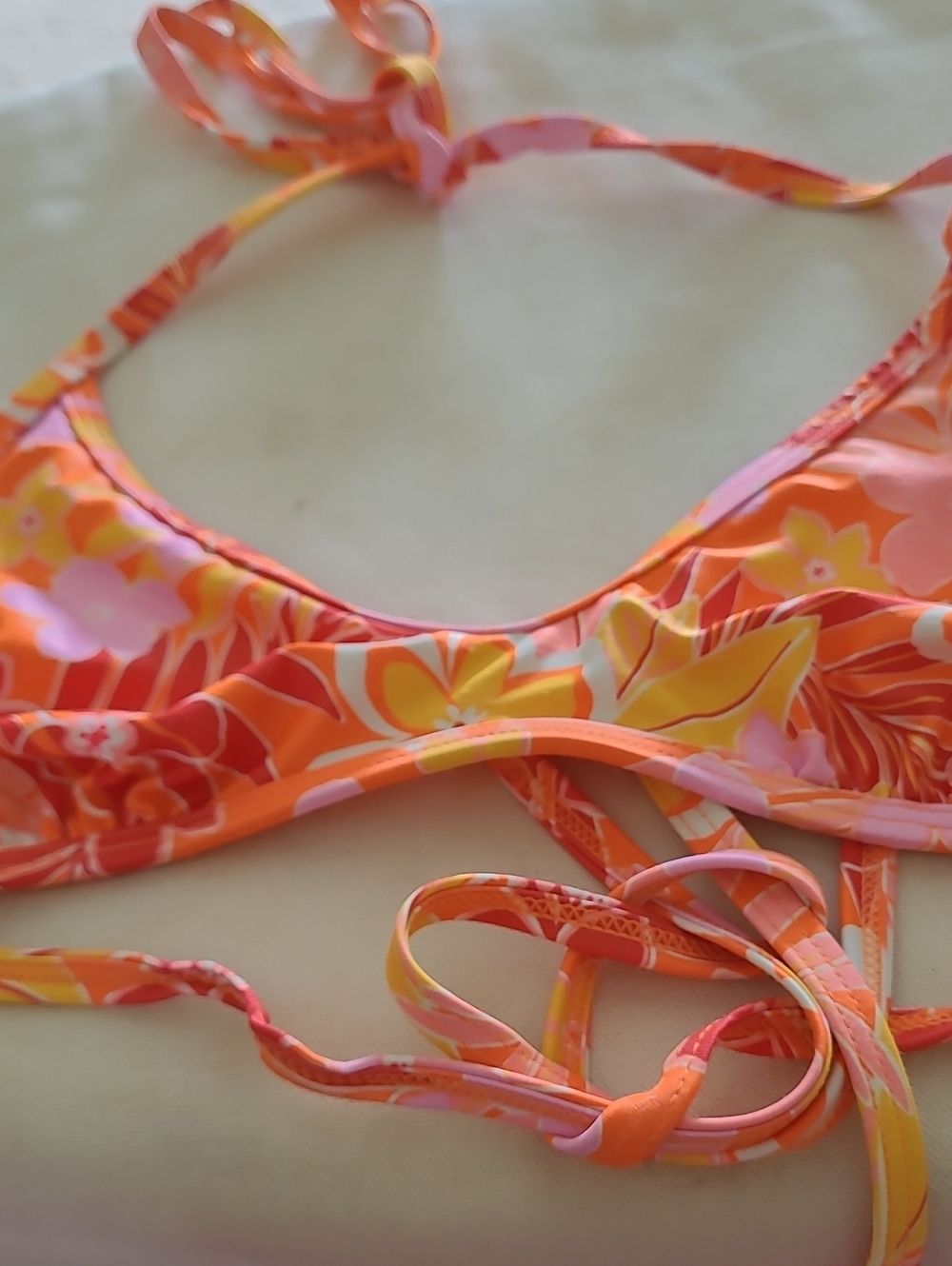 Target Orange Floral Triangle Bikini Top with Pink Accents